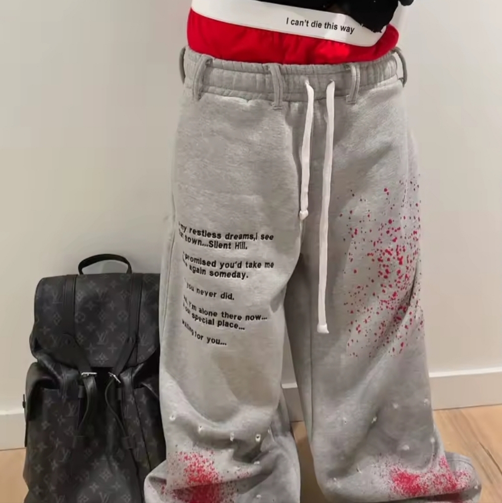 Gray Sweatpants with Red Graphic Design